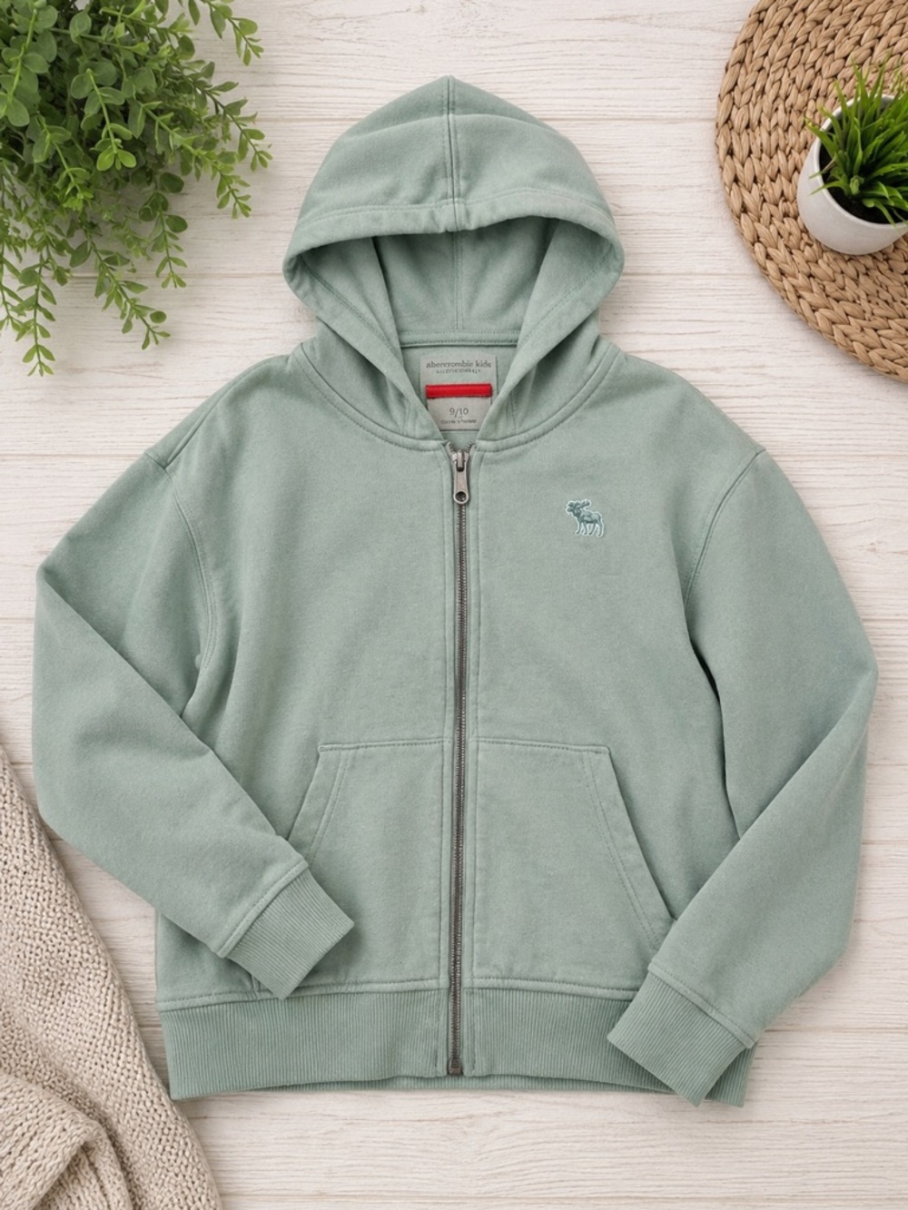 Abercrombie Kids Sage Green Zip Up Hoodie Size 9 10 Logo Sweatshirt